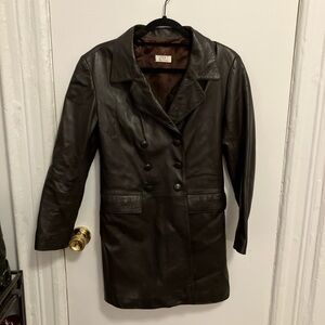 Leather mid-thigh trench